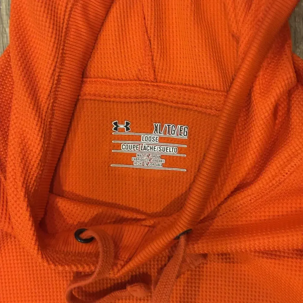 UNDER ARMOUR HOODIE LOOSE WAFFLE KNIT THERMAL ATHLETICWEAR ORANGE MEN'S XL